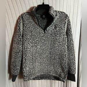 Men's Black and Gray Sherpa Zip-Up Sweater